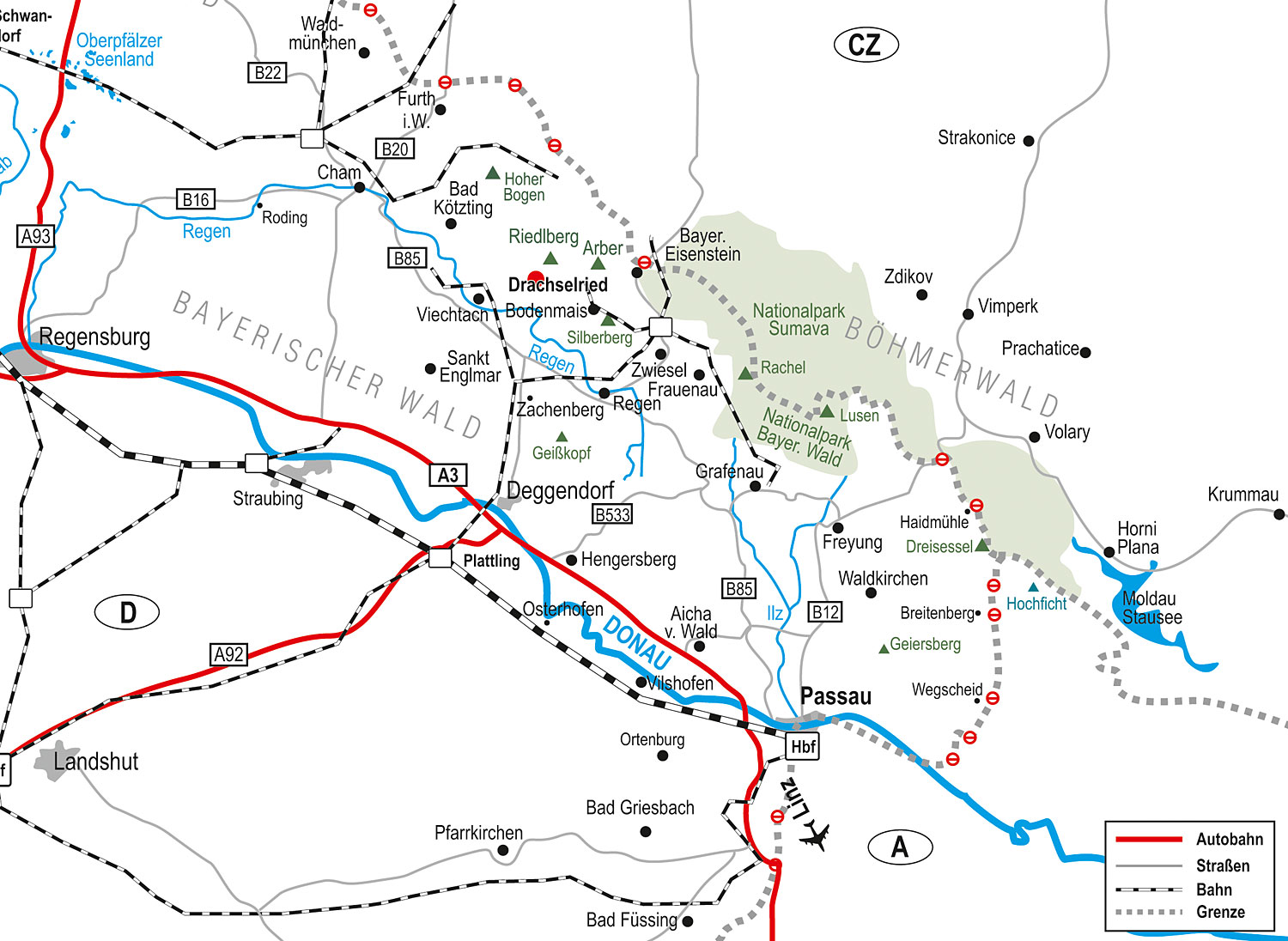 Karte Bayerischer Wald